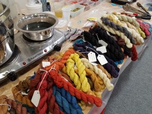 Wool yarn samples hand-dyed with natural dye extracts