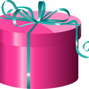 DT Craft and Design gift voucher - pink box with blue ribbon
