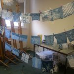 Indigo dyed fabrics by students on a workshop with debbie tomkies of dt craft and design