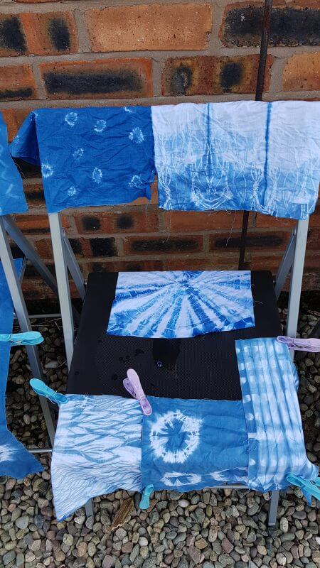 Indigo dyed fabrics from Indigo dyeing workshop with debbie tomkies of dt craft and design