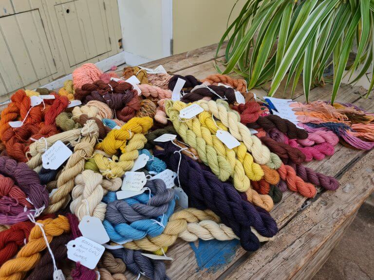natural dyeing workshop samples with debbie tomkies of dt craft and design