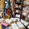 Stall display showing natural dyes, kits and dyestuffs
