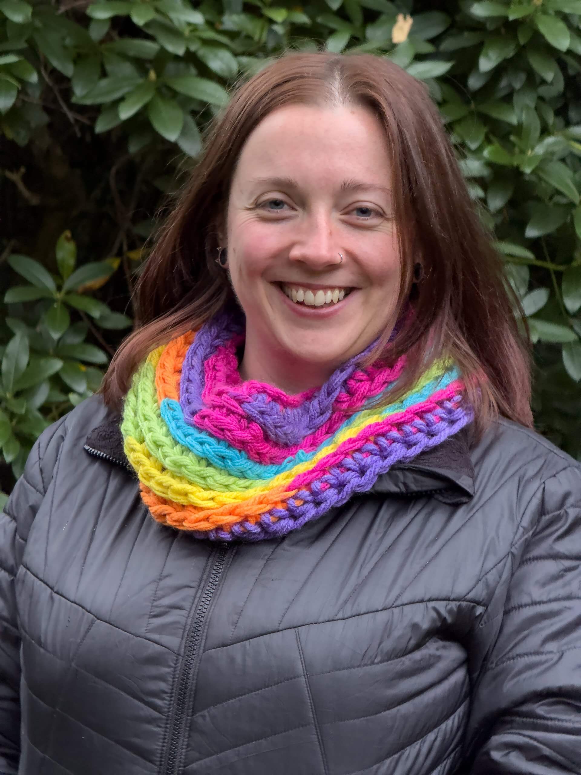 Crocheted rainbow cowl